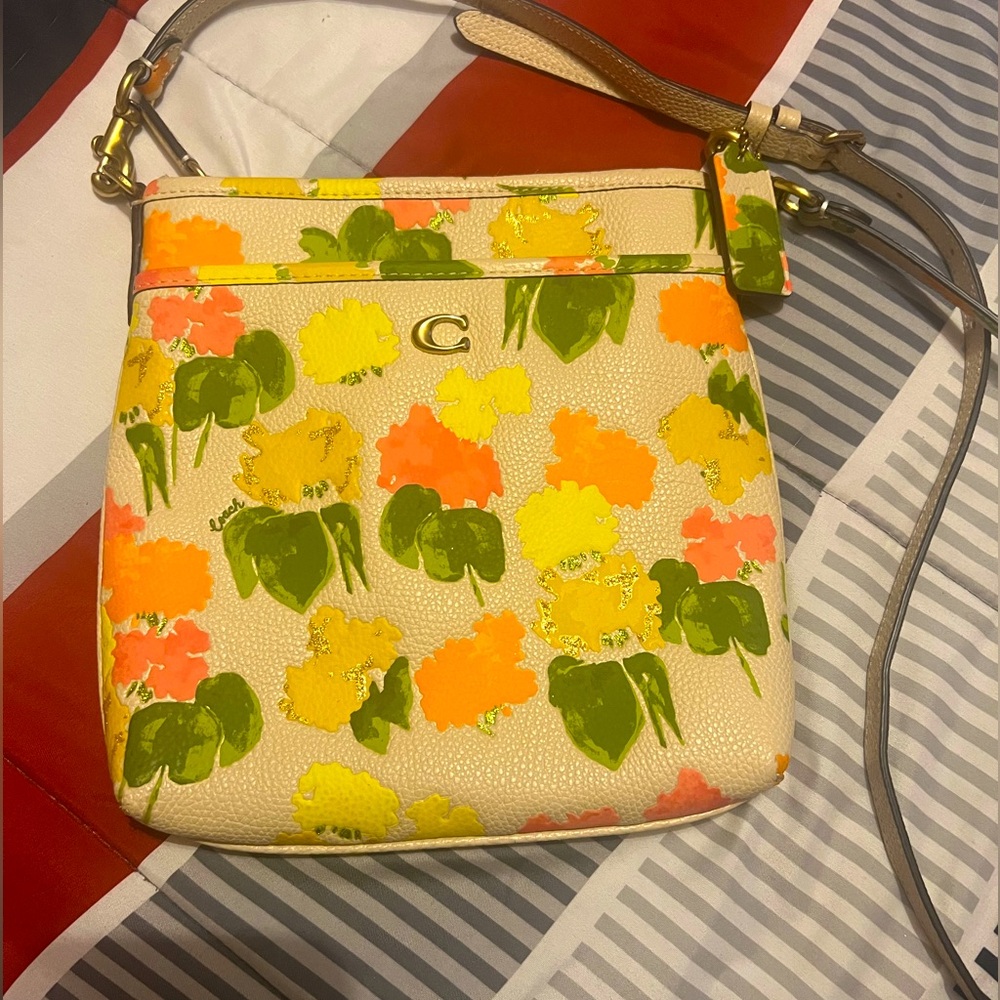 Leather Floral Crossbody Coach purse